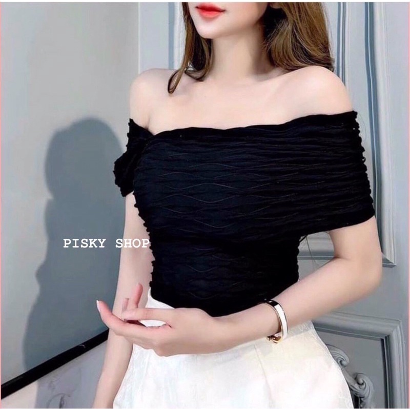 🥰 Áo Nữ Hở Vai - Kiểu Áo Trễ Vai Xếp Ly - Dáng Lửng Ôm Body Tôn Thun Xốp Nhăn Cao Cấp Qc 3 Màu Cực Sang 😘