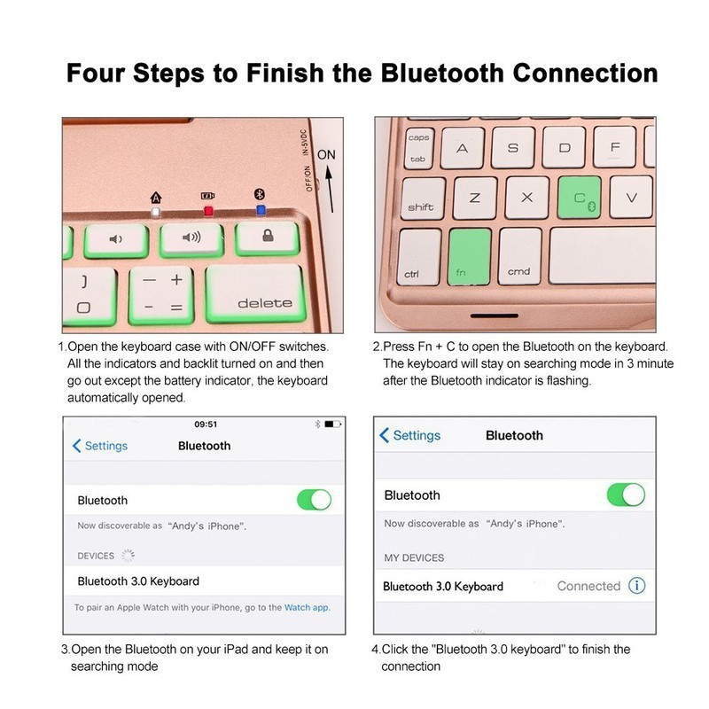 Bàn phím bluetooth iPad Air 2 - 7 màu đèn cho bàn phím - Thiết kế mỏng, bàn phím nhạy