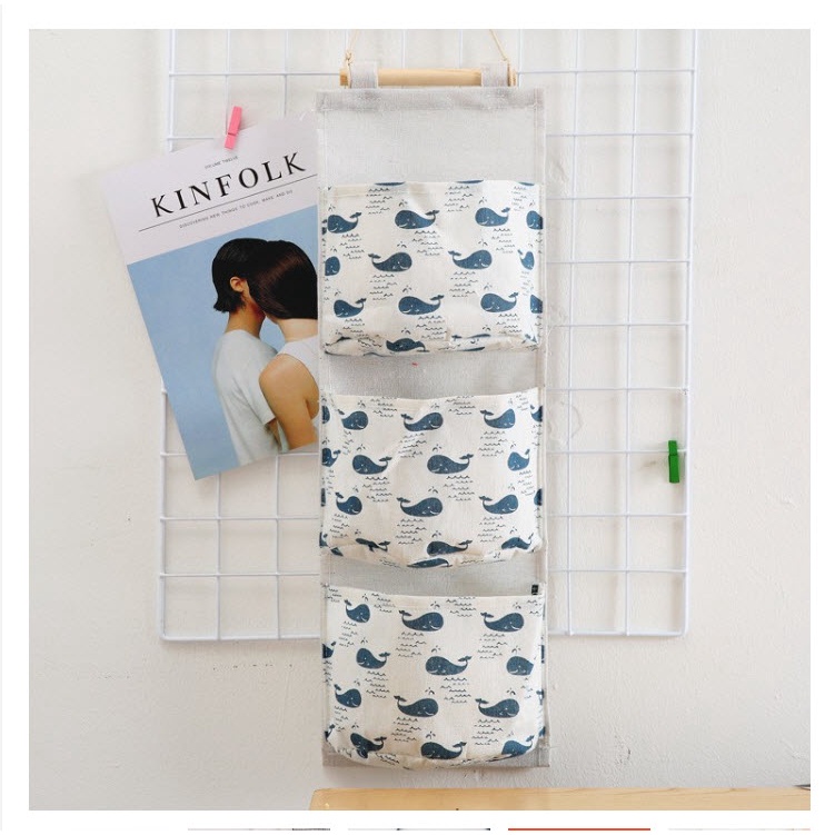 [HCM] Túi vải bố kẻ 3 ngăn đựng đồ treo tường vintage - Decor Trang Trí Nhà Cửa phong cách HQ cực dễ thương