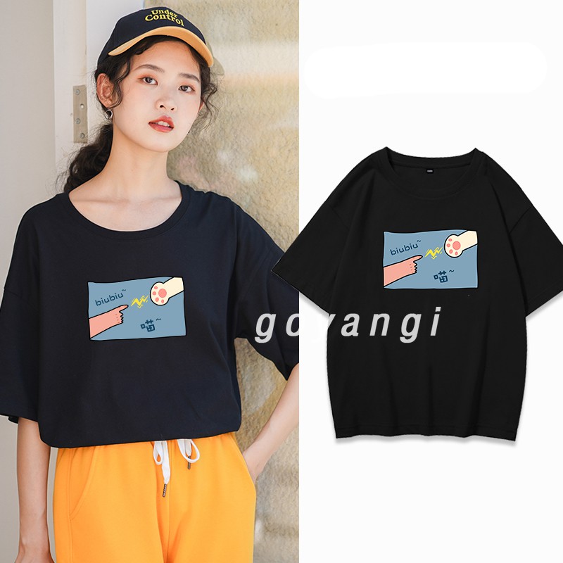 Áo thun tay lỡ goyangi Biu Biu Tay Mèo unisex nam nữ dáng rộng oversize phong cách Hàn Quốc
