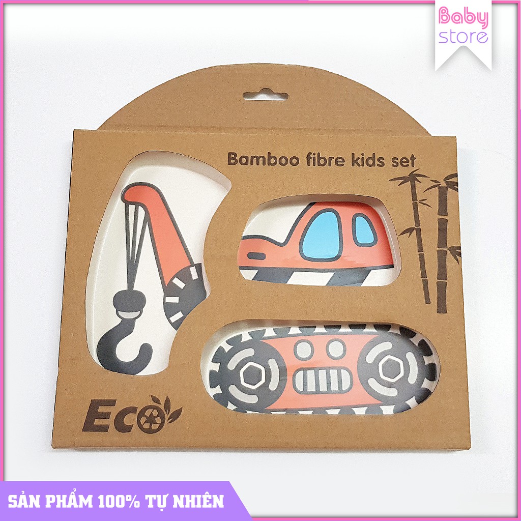 Combo Bát Ăn Baby Store| Combo Khay Ăn Dặm Chất Liệu BamBoo Hình Xe Cẩu 001