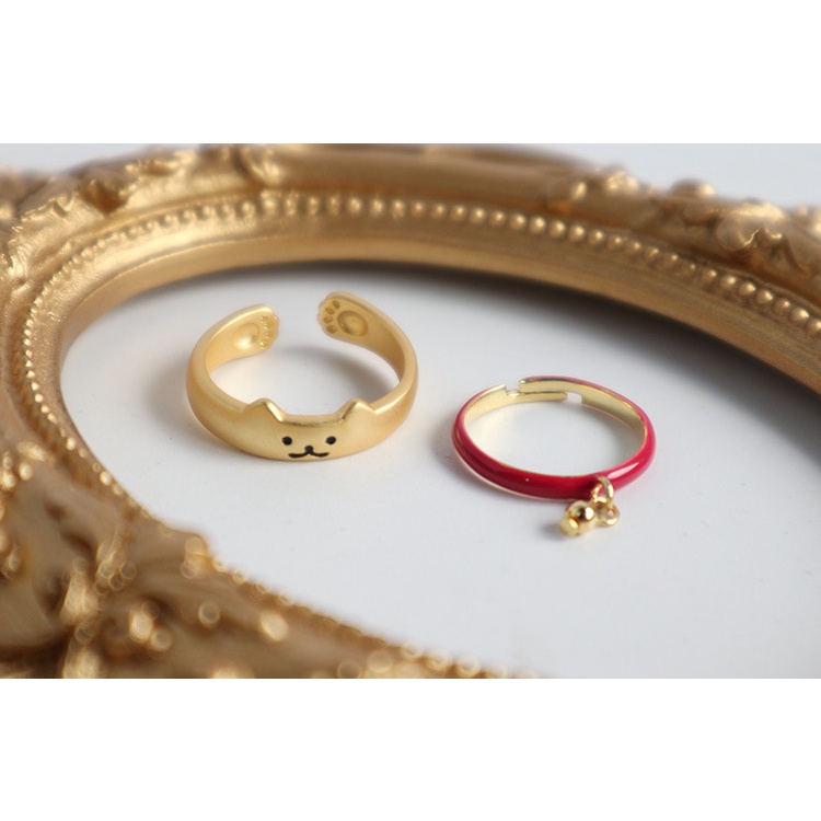 [Hàng Mới Về] Nhẫn Hở Mặt Họa Tiết Chân Mèo Dễ Thương Có Thể Điều Chỉnh