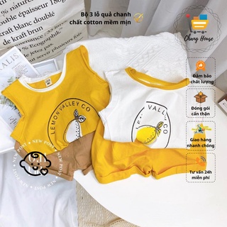 Bộ sát nách cho bé, set quần áo cotton hoạ tiết quả chanh cho bé