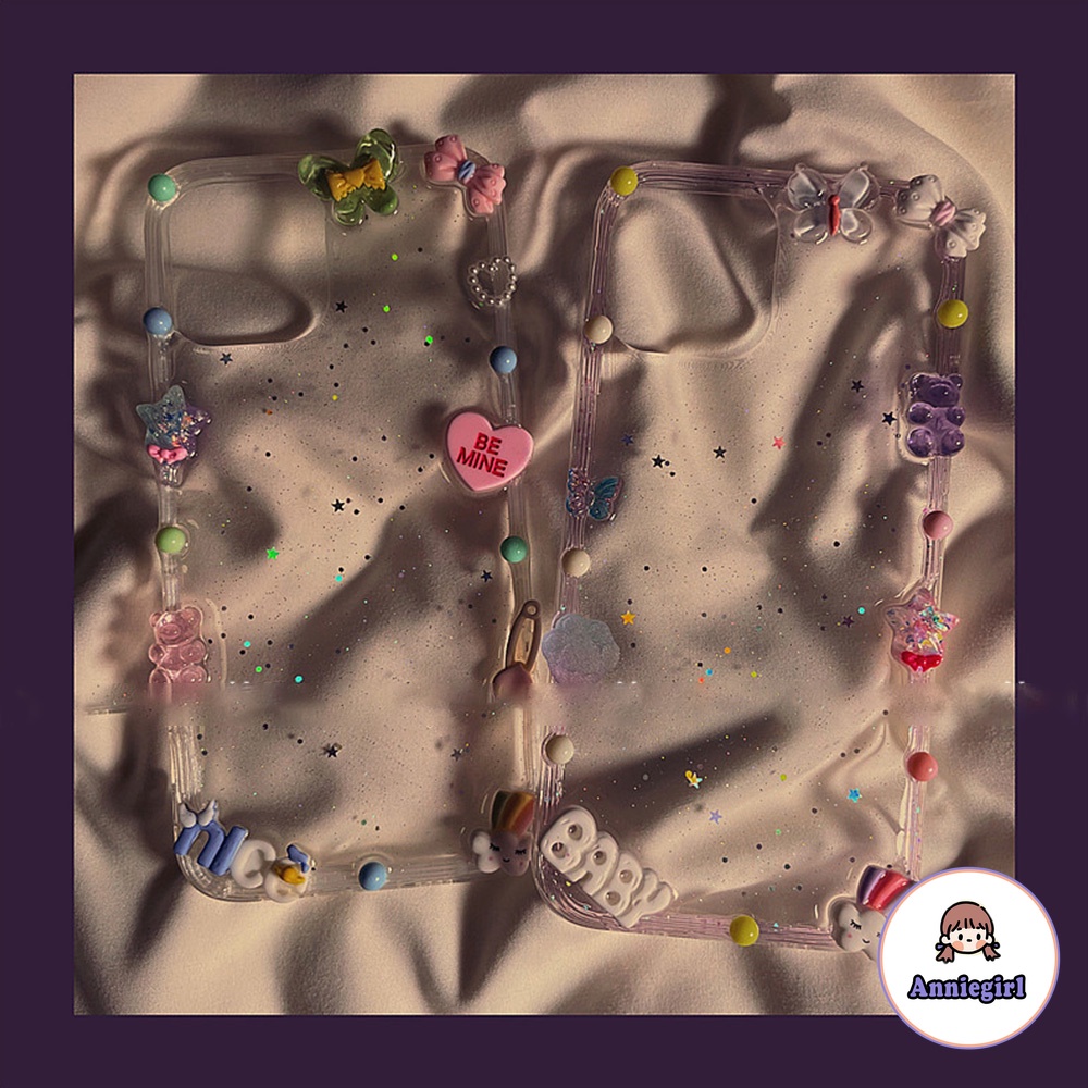 Ốp điện thoại TPU mềm chống sốc họa tiết gấu/nơ 3D đính lá nhôm lấp lánh cho iPhone 1