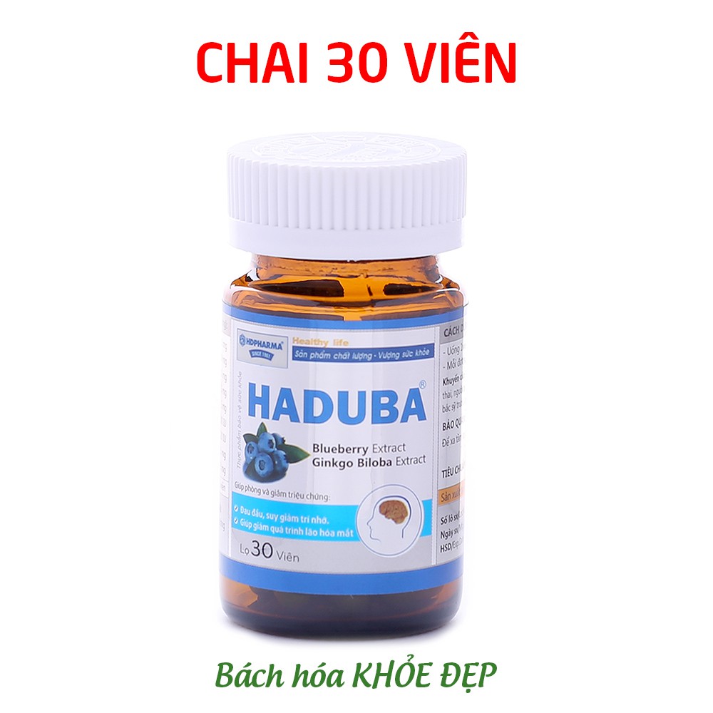 Hoạt huyết dưỡng não HADUBA cao việt quất, cao bạch quả - Chai 30 viên