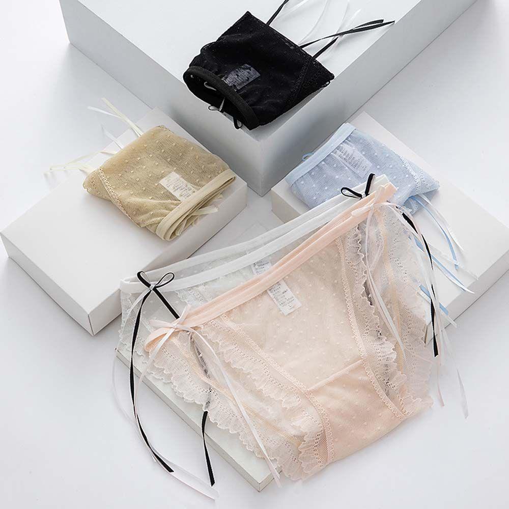 Quần Lót Cotton Phối Ren Lưới Co Giãn Phong Cách Hàn Quốc Dành Cho Nữ