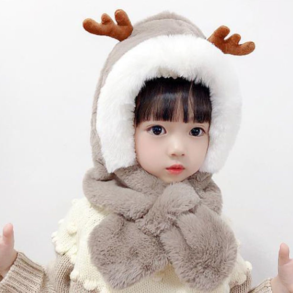Mũ phối khăn choàng lông ấm áp ngọt ngào thiết kế gạc tuần lộc Giáng sinh thời trang mùa đông dành cho trẻ em