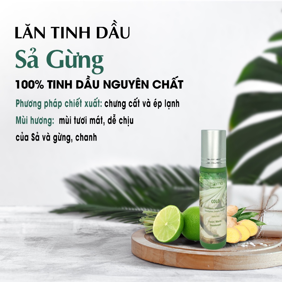 Lăn massage thảo mộc AROMA Sả gừng Cold 10ml