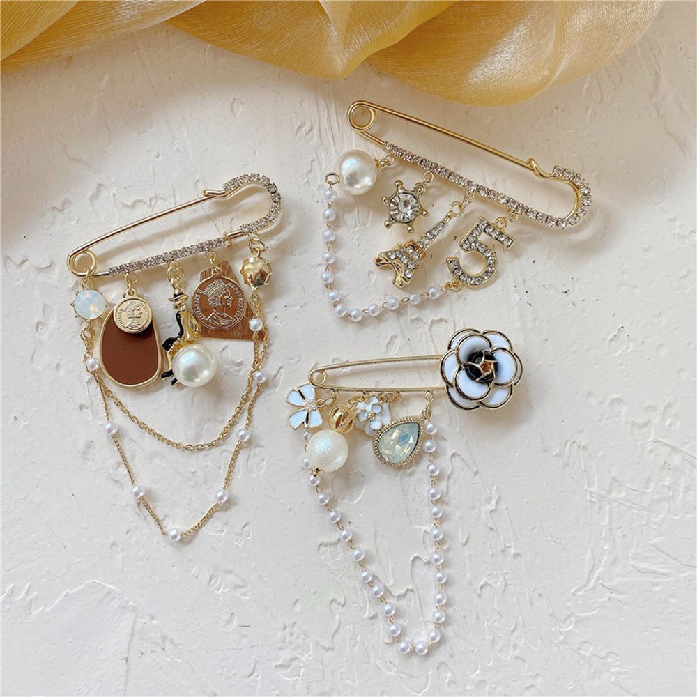 Ghim cài áo hình hoa tráng men đính ngọc trai nhân tạo phong cách Hàn Quốc cổ điển cho nữ