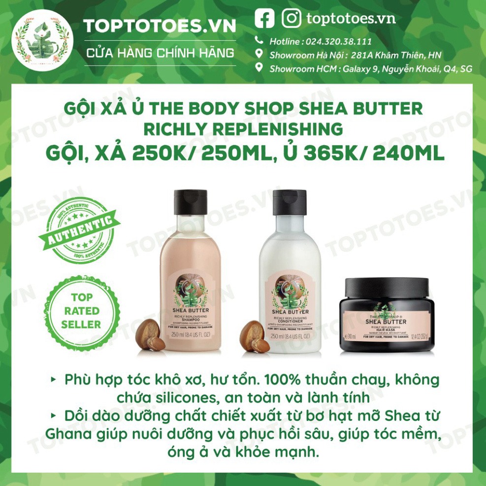 CHI ÂN HÈ Gội xả ủ The Body Shop Strawberry/ Shea Butter/ Green Tea cho tóc mềm thơm, chắc khỏe CHI ÂN HÈ