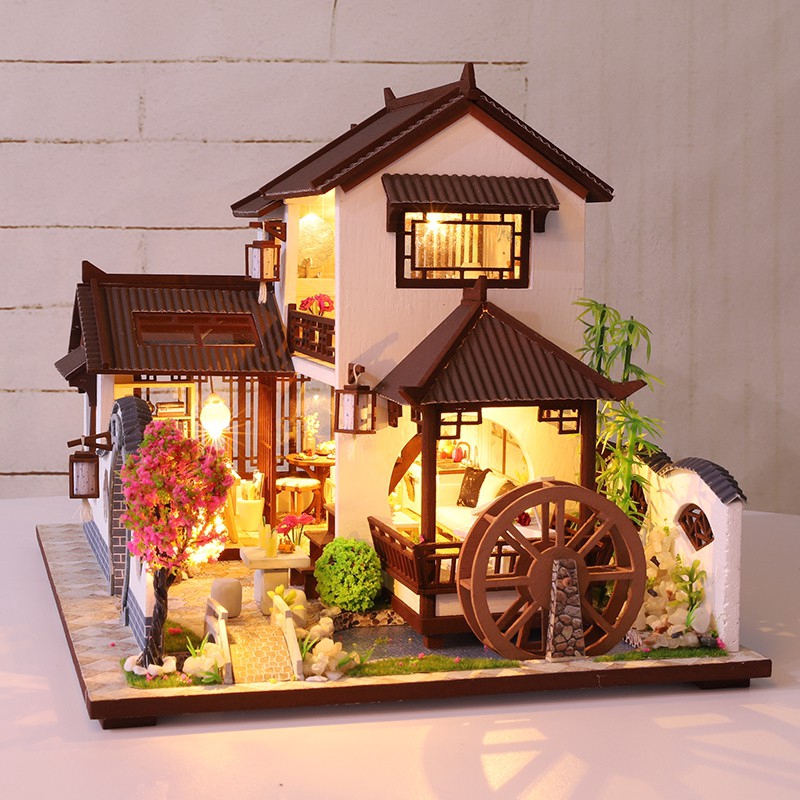 Mô hình nhà gỗ búp bê thu nhỏ với nội thất DIY sưu tầm