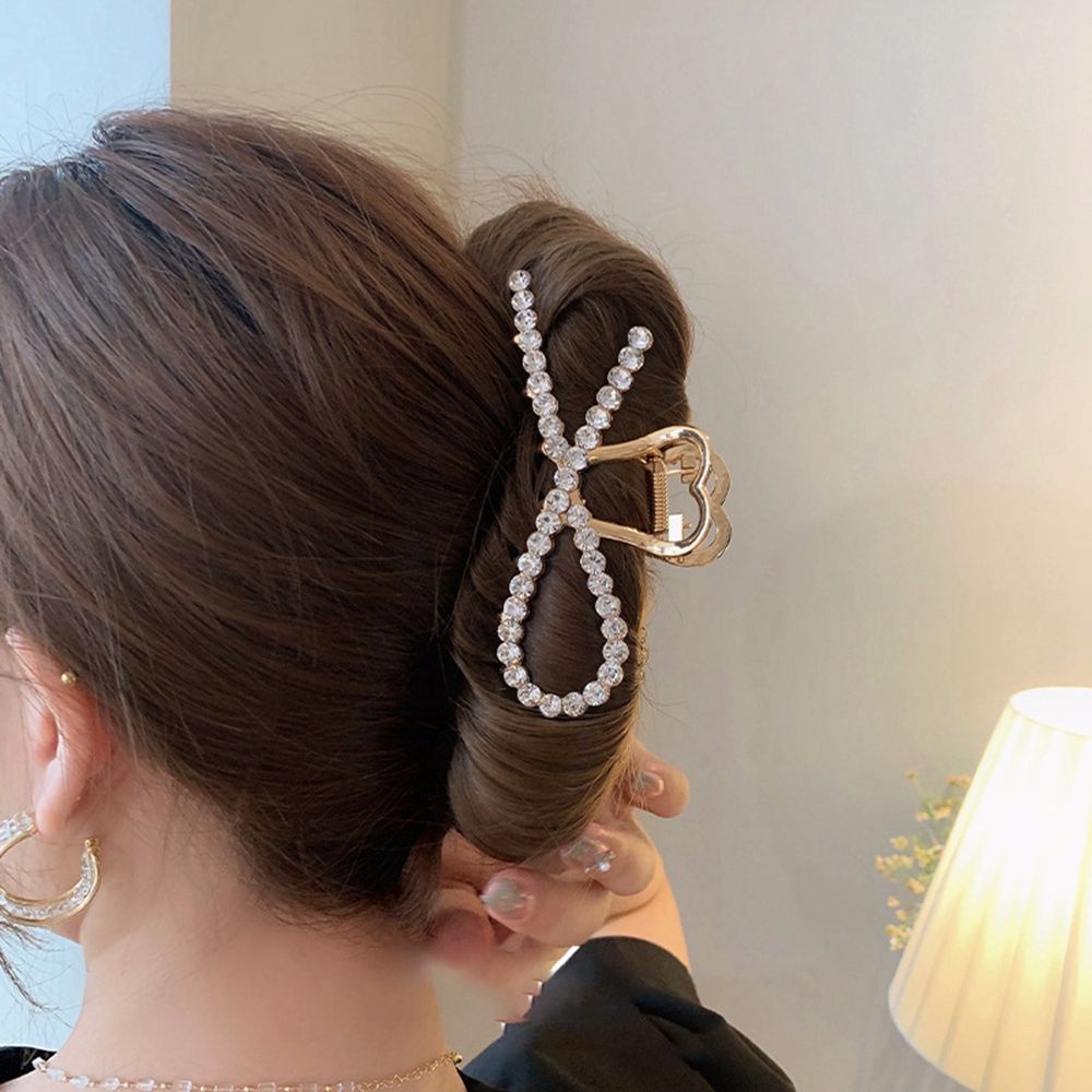 Kẹp bấu tóc hình nơ đính ngọc trai đơn giản phong cách Hàn Quốc cho nữ