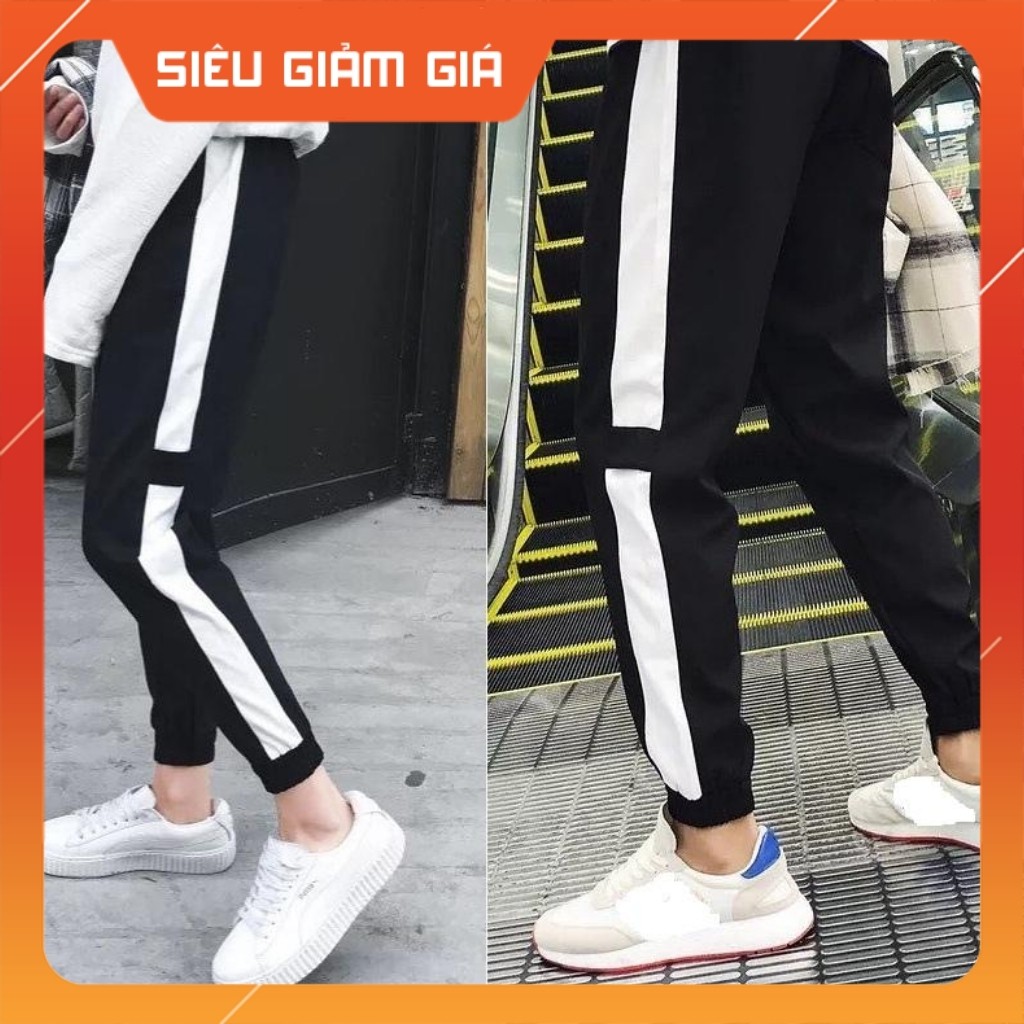 Quần Jogger co dãn 4 chiều đen sọc trắng lé vạch ngang đen