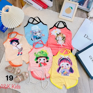 Bộ 2 dây phối viền, thun lạnh minky mom, in bé gái cute cho bé gái từ 7kg đến 30kg M19