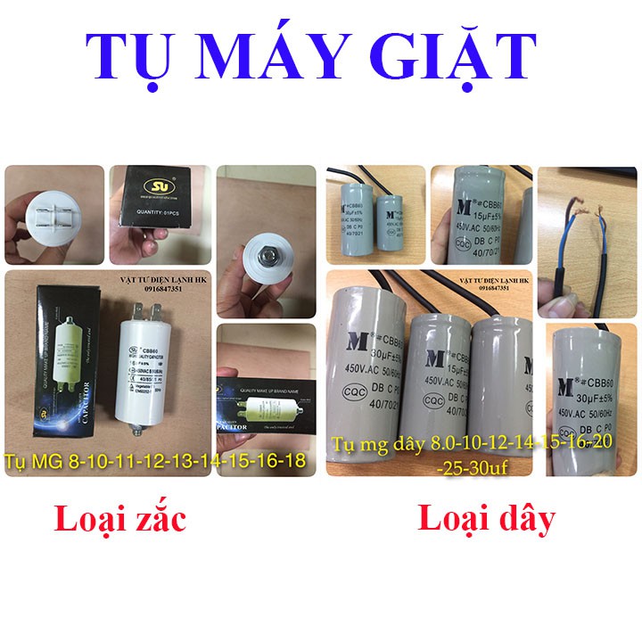 Tụ tròn máy giặt sấy loại dây - giắc  - Capa - Capacitor Tụ điện MG 8 10 11 12 13 14 15 16 18 20 25 30