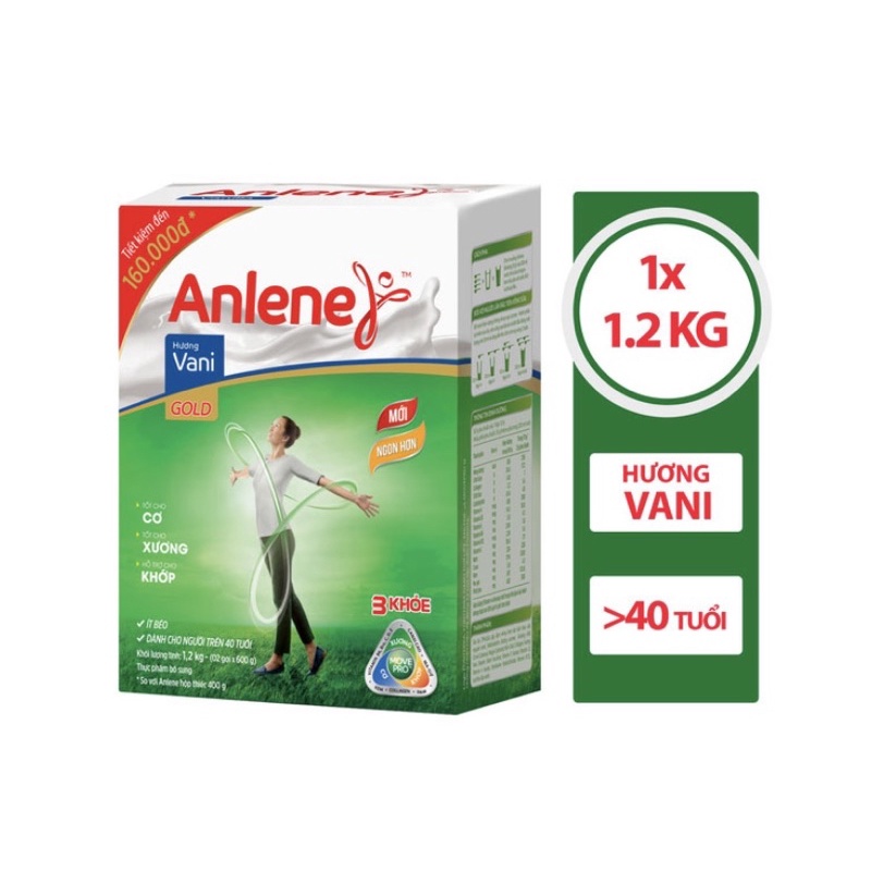 Sữa bột Anlene gold hương vani 3 khoẻ hộp giấy 1kg2 tiết kiệm 160.000