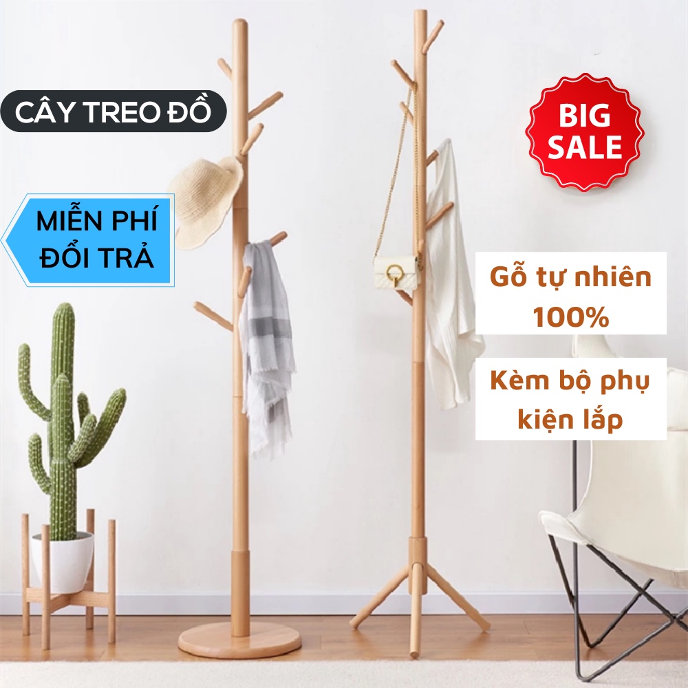 Cây treo quần áo , giá treo đồ đứng bằng gỗ thông phong cách Hàn Quốc TIME HOME