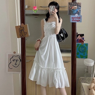 Váy hai dây chun ngực buộc dây vintage, váy maxi trắng < , kèm video
