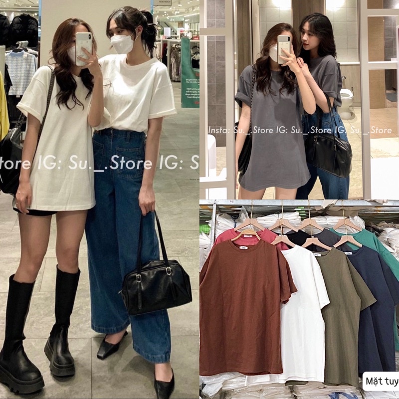 Áo phông trơn to rộng nam nữ đều mặc được Áo pull basix phong cách Hàn Quốc