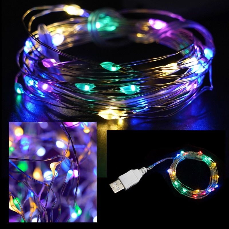 [Dùng USB] Dây đèn đom đóm LED trang trí fairy light đom đóm 4 màu thả trần phòng ngủ