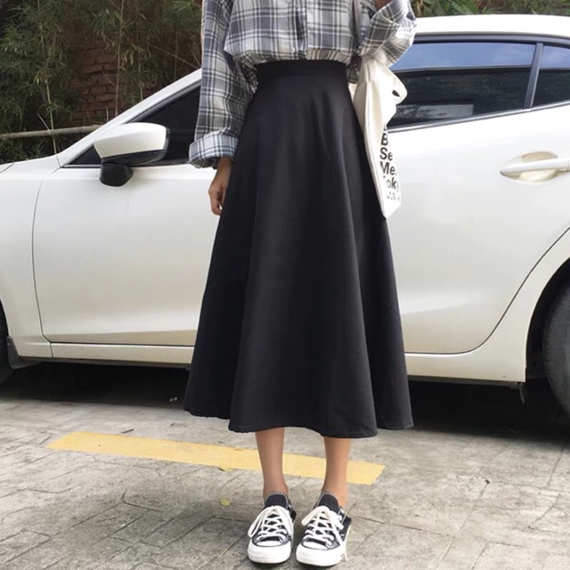Chân váy dạ xoè dài