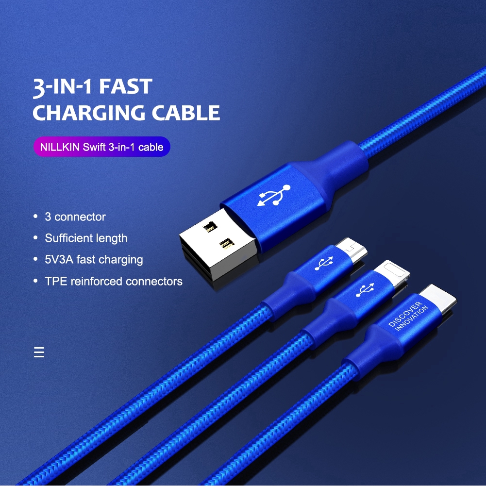 Dây cáp sạc NILLKIN 3 trong 1 cho Apple Xiaomi 9 Redmi Note 7 Samsung Huawei