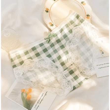 [Giá hủy diệt] Quần lót cao cấp viền ren hoạ tiết caro siêu dễ thương M13