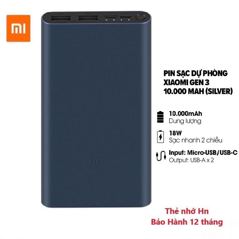 Pin Sạc Dự Phòng Xiaomi Type-C Gen 3 Pro 10.000Mah NEW 2019 - Hàng Chính Hãng Xiaomi- Bảo hành 6 tháng