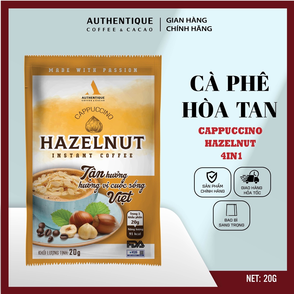 Cà phê hòa tan vị Hazelnut 20G - Cappuccino Hazelnut | Authentique Coffee