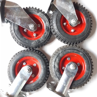 Bộ 4 bánh xe cao su lắp xe đẩy hàng loại 20cm có trục đứng cố định và trục xoay 360 độ - CƠ KHÍ CHẾ TẠO MINH TUỆ
