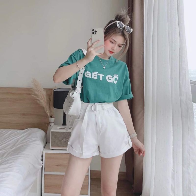 Set áo thun pull xanh Gét Gô + Quần short trắng