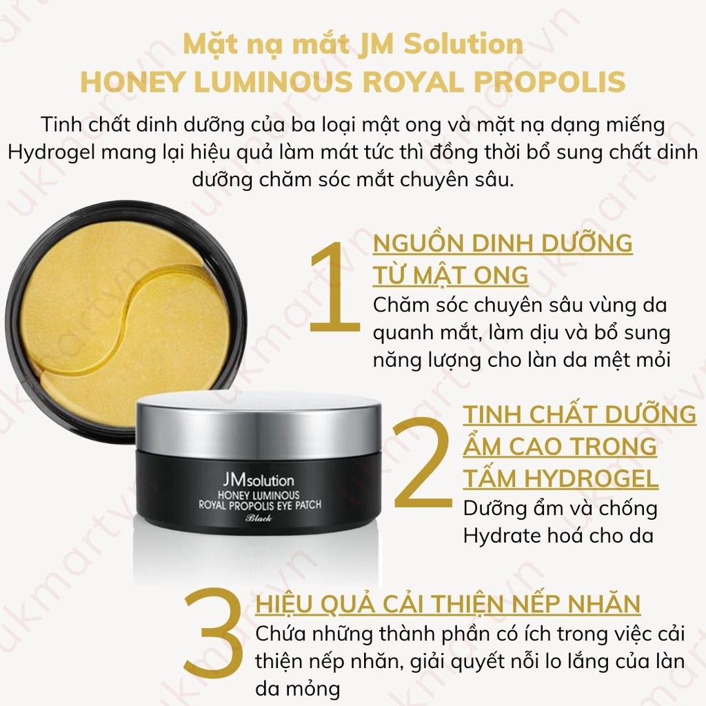 Mặt Nạ Mắt JM Solution Ngừa Lão Hóa Chiết Xuất Keo Ong Chiết Xuất Ngọc 90g Marine Luminous Pearl Deep Moisture Eye Patch