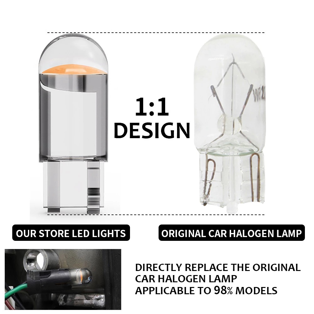 Bóng đèn led cob dc 3000k 6000k W5W 194 T10 nhiều màu sắc cho xe hơi