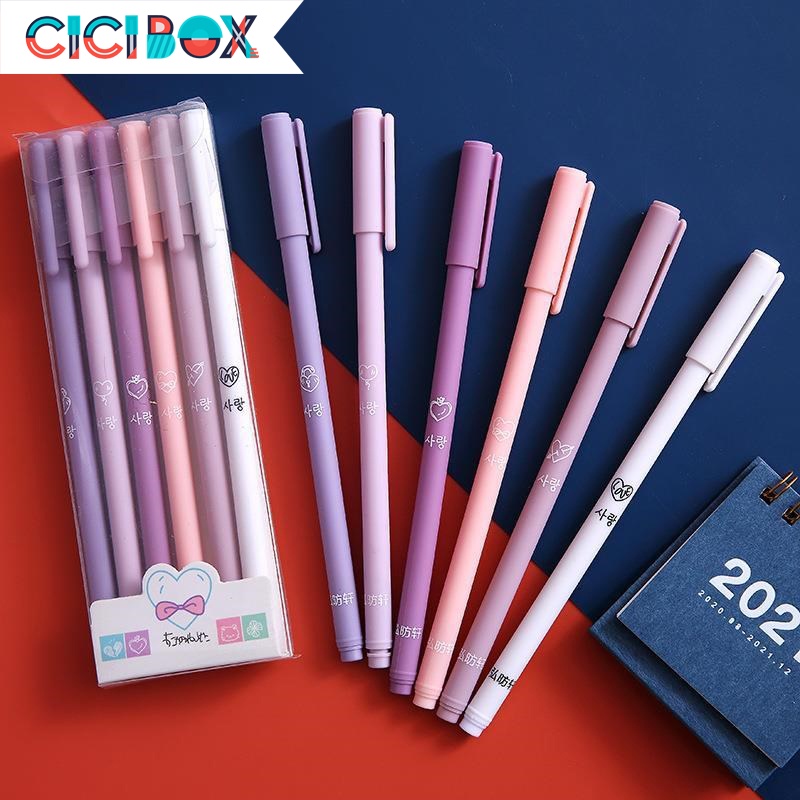 SET 6 bút kim nhiều màu sắc mực đen khô nhanh, bút nước văn phòng chữ đẹp mực đều CICIBOX