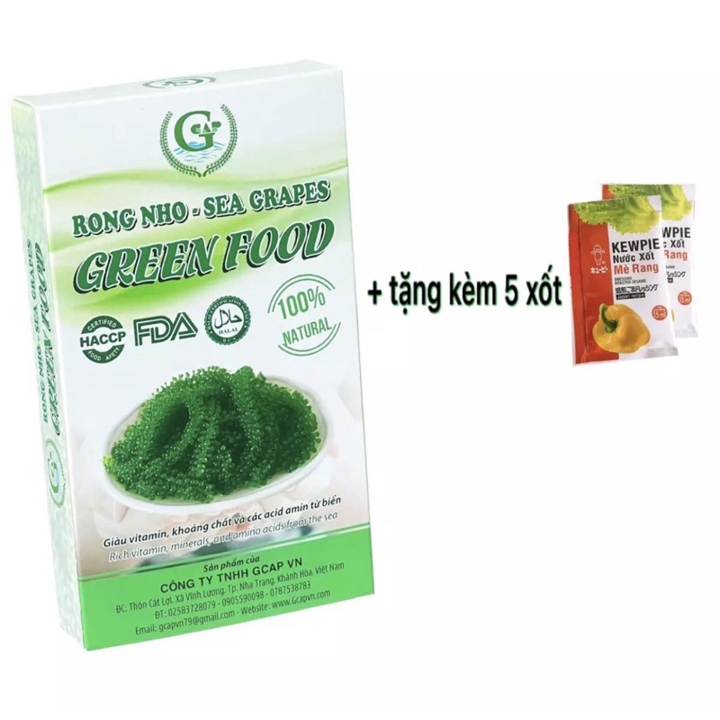 Nguyên Hộp 100gr gồm 5 túi rong nho tách nước Green Food Cao cấp Không tanh Không nhớt + tặng kèm 5 gói sốt mè Rang