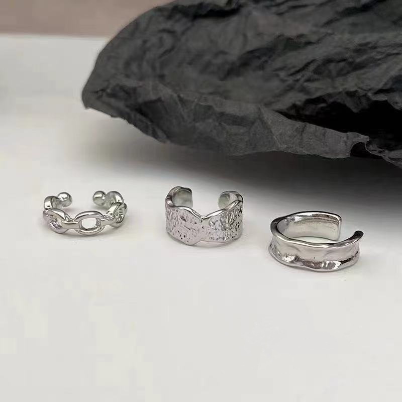Bộ 3 khuyên tai kẹp vành chạm khắt cổ điễn bông tai nam nữ