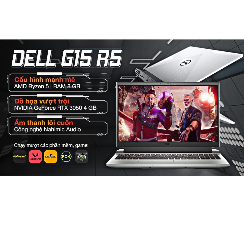 Laptop gaming DELL G15 G5515C/ Xám bạc/ AMD R5 - 5600H/ RAM 8GB/ RTX 3050 4GB/ 15.6"FHD 120Hz