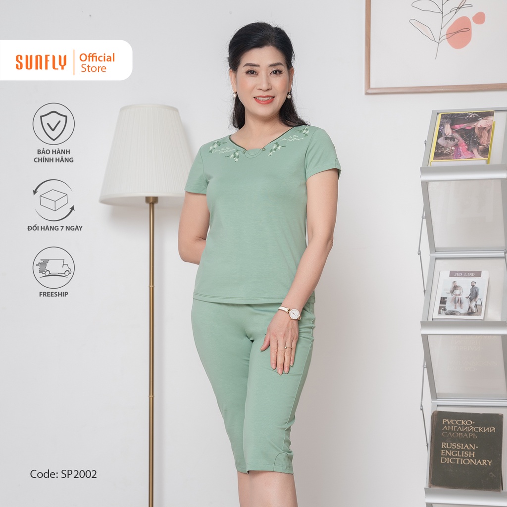 Bộ đồ mặc nhà nữ cotton SUNFLY áo cộc, quần ngố SP2002