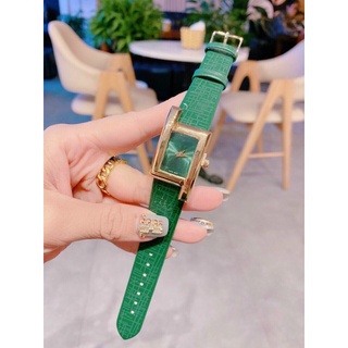  Đồng hồ nữ Versace chữ nhật quai da xanh 