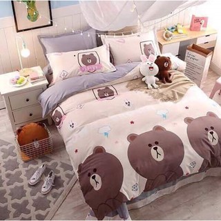 [Rẻ vô địch] Bộ ga chun kèm đôi vỏ gối Poly cotton mẫu Gấu Brown (IB để chọn mẫu nha)