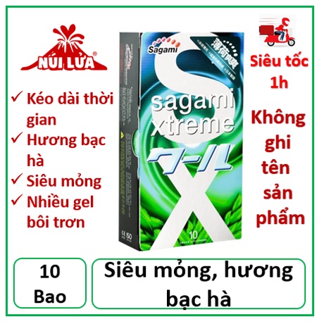 Bao cao su Sagami Spearmint Kéo dài thời gian, Hương bạc hà - Hộp 10 bao