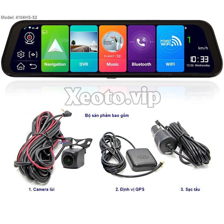 Camera hành trình gương ô tô thương hiệu cao cấp Phisung Z55, 4G, Wifi, 10 inch