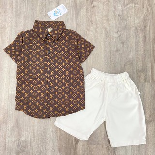 Bộ cộc tay somi cho bé trai áo sơ mi LV