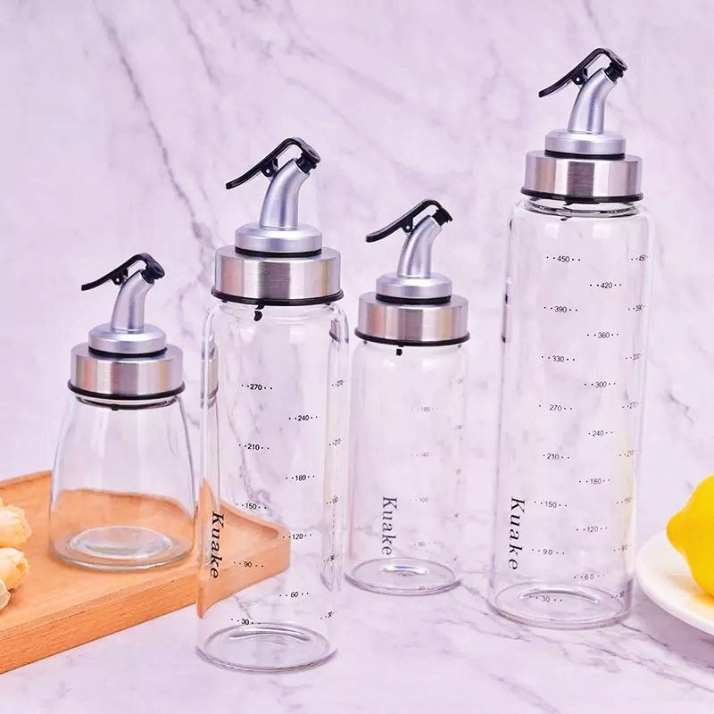 Chai Đựng Dầu Ăn Thủy Tinh Chia Vạch Dung tích từ 160ML đến 500ML Có Vòi Chiết Rót Bấm Tay Trong Nhà Bếp
