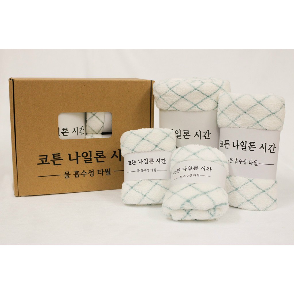 Bộ Hộp 4 Khăn Tắm, Khăn Gội, Khăn Mặt Lông Cừu Xuất Hàn Cao Cấp Siêu Mềm Mịn Thấm Nước Mẫu Mới