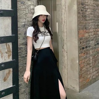 [FREESHIP] SET ÁO CROPTOP TAY LỠ ÔM BODY + CHÂN VÁY XẺ MIDI UMI HOT | MÃ A262