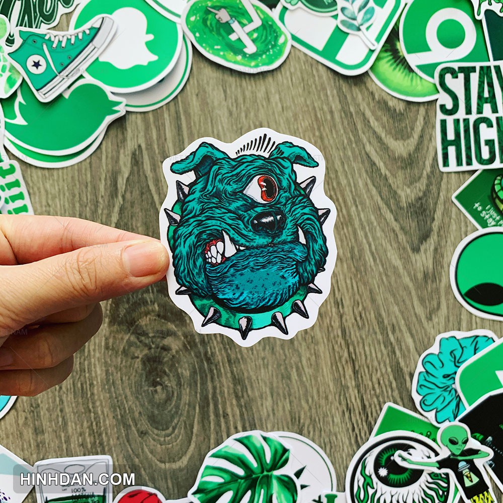 Sticker Xanh Lá - Green CHỐNG NƯỚC dễ thương chống nước dán nón bảo hiểm, vali, laptop, đàn guitar