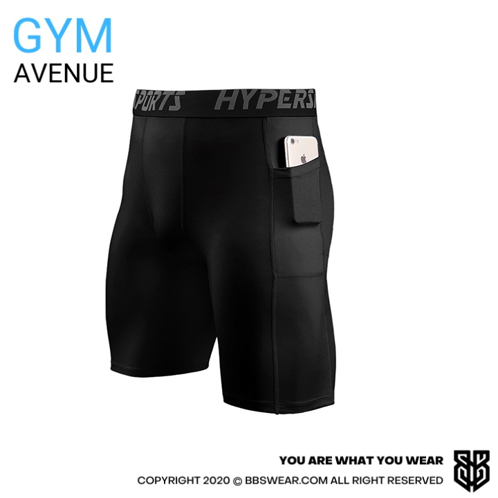 Quần Legging HYPER BBS WEAR Ngắn - Quần thể thao nam dáng ngắn có túi chuyên GYM (Đen - MA70A)