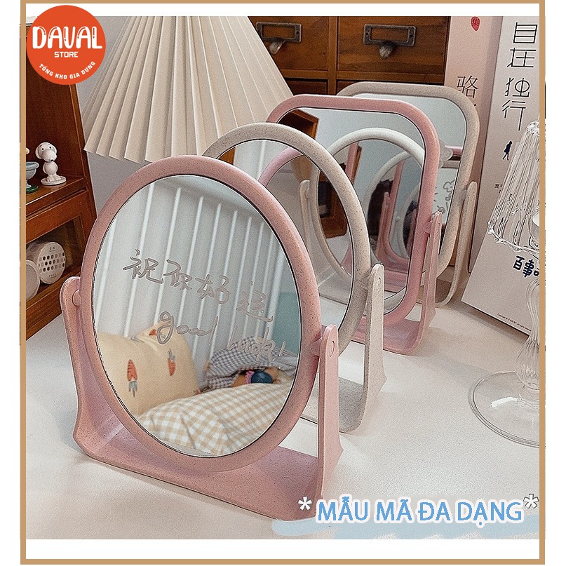 Gương để bàn trang điểm/gương mini 2 mặt Hàn Quốc Vintage lúa mạch 2 mặt gương xoay 360 độ