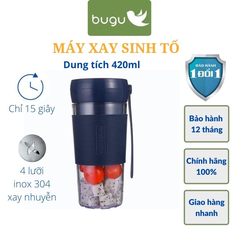 Máy Xay Sinh Tố Mini Cầm Tay 420ml 4 Lưỡi Dao Thép Không Gỉ Có Pin Sạc USB Bugu QH-09